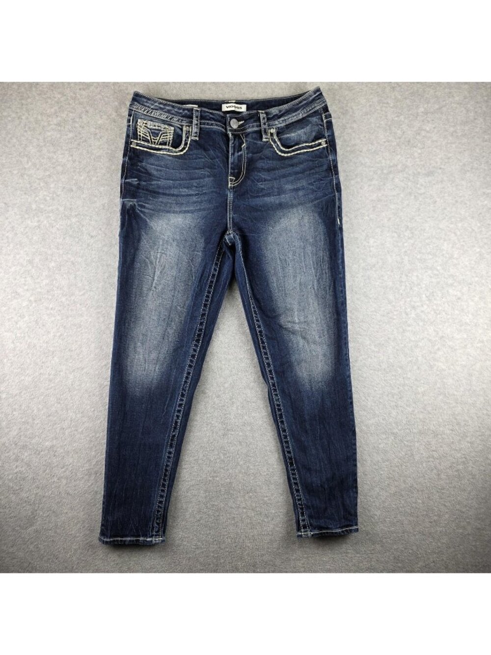 Vigoss Jeans Womens 14 Blue Skinny High Rise Medium Wash Embroidered Stretch